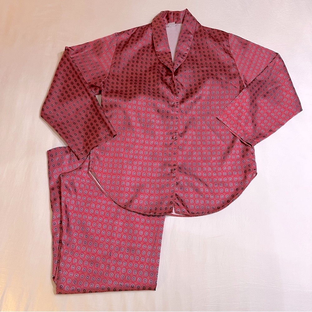 Vintage Beth Michaels Burgundy Red Satin Pajamas Set Small
